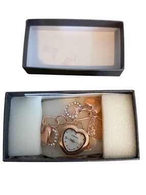 NWT Strada Pink/Rose Gold Charm Bracelet/Watch with Box